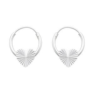 Sterling Silver Heart Hoop Earrings 12mm Sunburst Detail